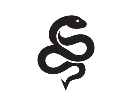 Black snake silhouette icon with a coiled body wild animal black shape design element nature wildlife