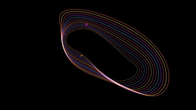 Futuristic cybernetic tracks with glowing particles looped in a continuous loop on a black background