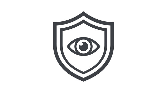 Cyber security shield vector graphic featuring protected privacy symbol with digital surveillance eye design