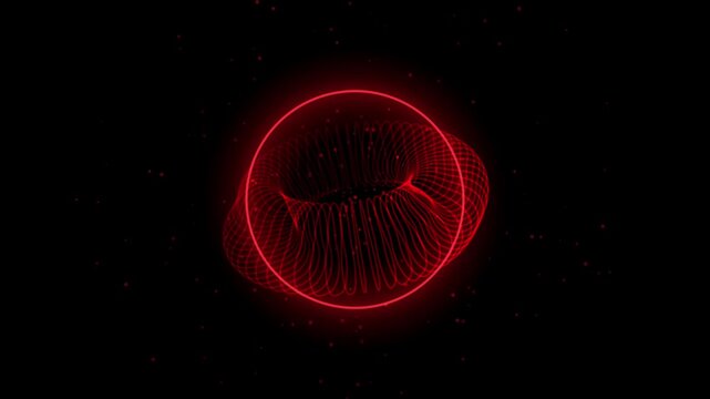 Abstract red glowing wireframe torus shape