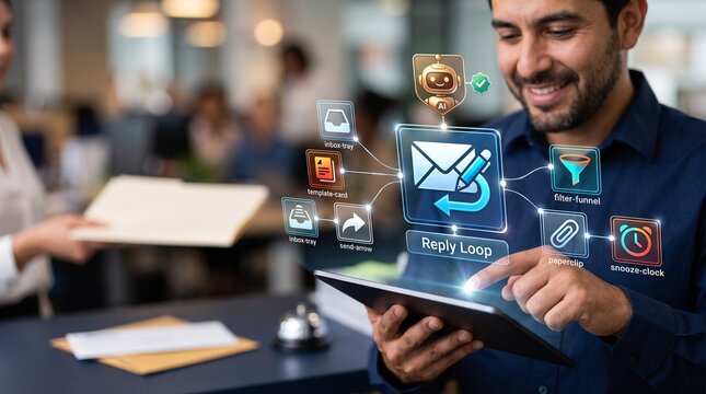 Customer Operations Manager Using AI Tablet Solution to Automate Email Replies and Streamline Office Workflow