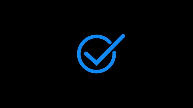 Animated blue checkmark appearing on black background, for ui ux, and digital success, concepts tick
