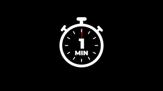 1 minute stopwatch timer animation, minimalist countdown clock for presentations and productivity