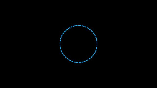 Minimalist blue dashed circle loading animation loop on black background, for ui ux