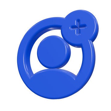 Glossy blue 3D add user icon with plus symbol