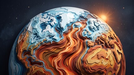 Fototapeta premium Global warming and climate change depiction with melting ice caps and rising temperatures, illustrating Earth's environmental crisis and the urgent need for conservation