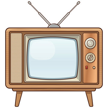 Vintage wooden television receiver with rabbit ear antenna vector illustration