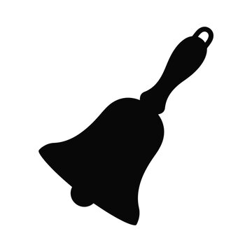 Christmas day, Black handbell silhouette vector icon, classic school bell ringing symbol, vintage hand bell graphic element for design isolated on White Background