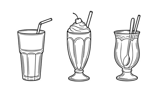 SEO Title: Milkshake Glasses With Straws Outline Vector