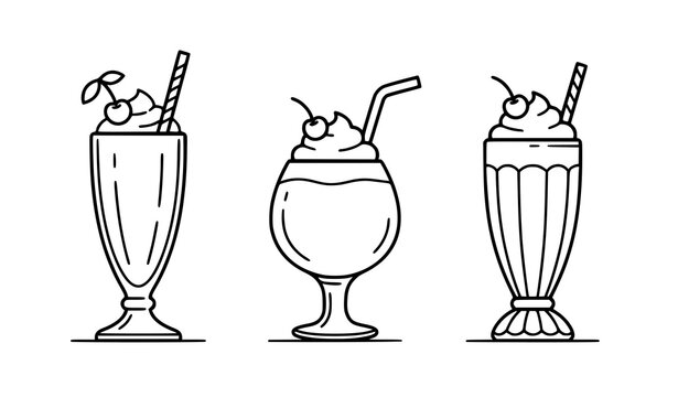 SEO Title: Minimal Three Milkshake Glass Outline Icons