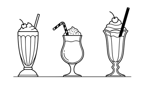 SEO Title: Three Milkshake Glasses Outline Vector Set