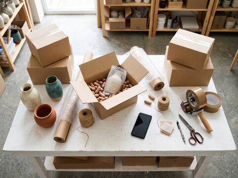 Cardboard Boxes Packing Ceramics Pottery Workshop Shipping Supplies