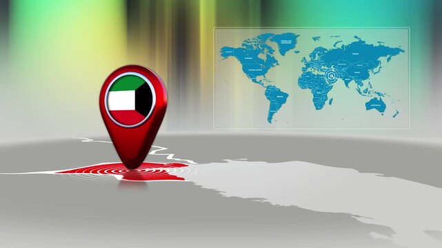 Kuwait World Map Pin Location Background Loop 4k