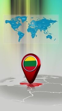 Lithuania World Map Pin Location Background Loop Vertical