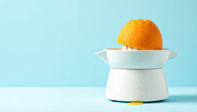 Color-rich detail of orange positioned with a manual citrus juicer