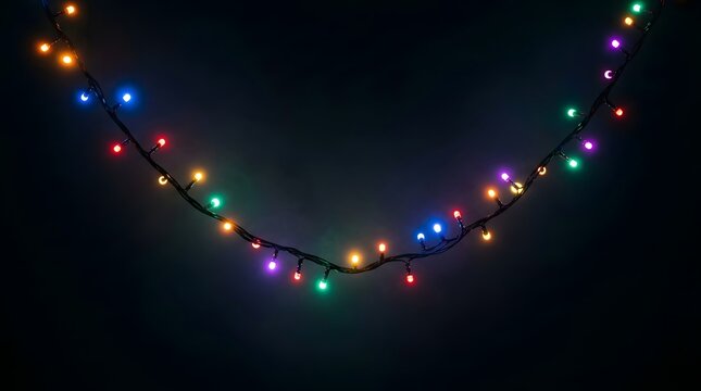 Vibrant colorful string lights brightly illuminate a dimly lit dark space establishing a joyful and festive holiday mood ideal for celebrations
