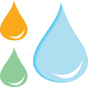 Colorful Water Drop Icons in Blue, Green and Orange for Water, Liquid and Nature Concepts