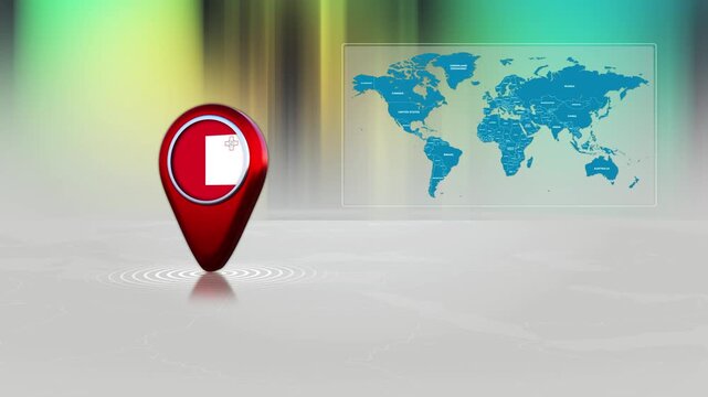 Malta World Map Pin Location Background Loop 4k