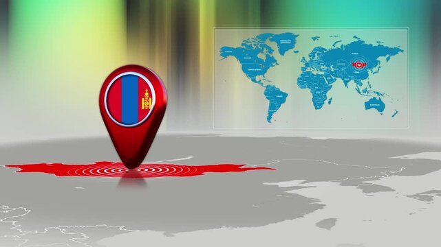 Mongolia World Map Pin Location Background Loop 4k