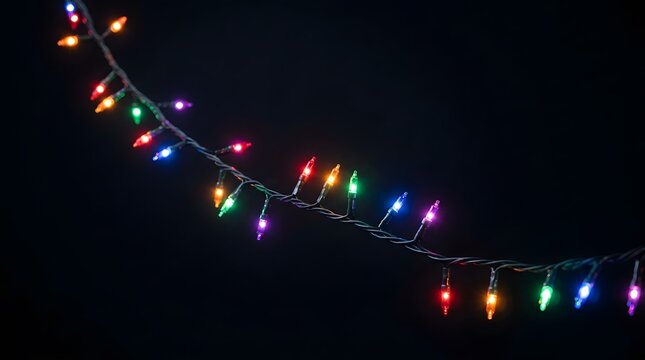 Vibrant colorful string lights glow against a dark backdrop establishing a joyful and celebratory mood ideal for seasonal holidays and special occasions