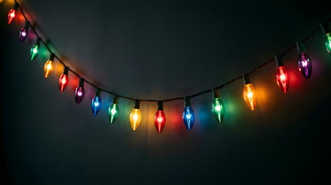 Vibrant colorful string lights brilliantly illuminate a dark backdrop establishing a joyful and celebratory mood ideal for seasonal holidays and special occasions