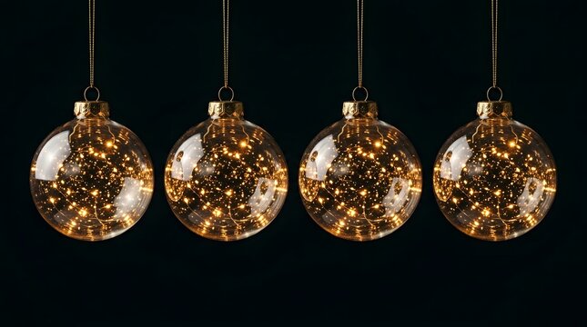 Four antique edison style light bulbs are suspended illuminating a warm golden glow against a dramatically dark and moody background