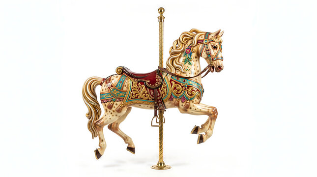 Ornate Vintage Carousel Horse on White Background