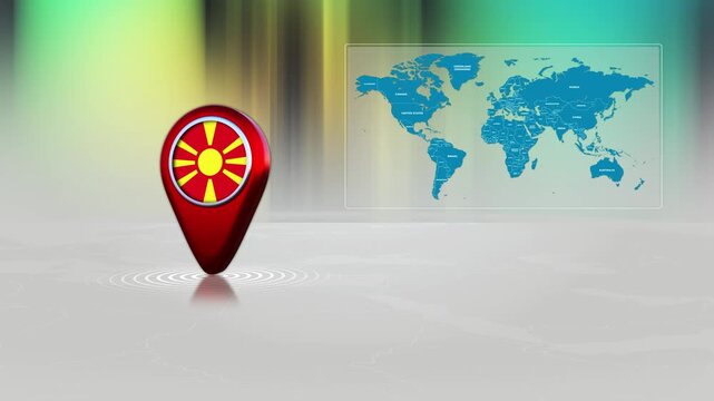 North Macedonia World Map Pin Location Background Loop 4k