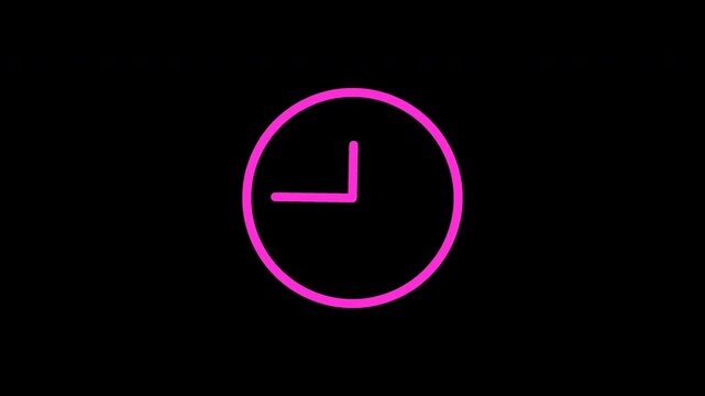 Magenta analog clock loading animation with rotating hour and second hands, minimal loader icon on transparent background alpha channel, seamless loop in 4K