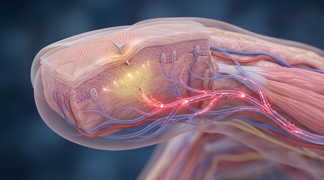 Cross section of human skin with nerve endings.