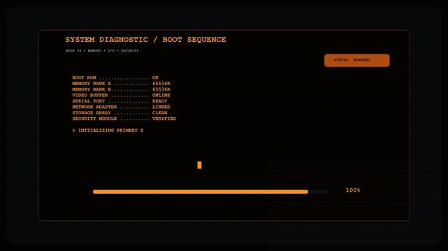 Old Computer Terminal Futuristic Orange Digital User Interface With Progress Bar Loading Screen
