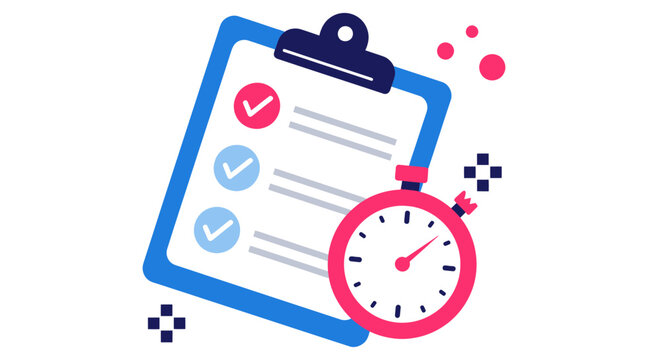 Checklist and clock illustrating time management, planning, and productivity in a business context.