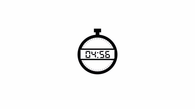 stop watch One minute countdown animation from 5 minute to 4 minute with alpha channel, countdown timer animation on transparent background in 4k.