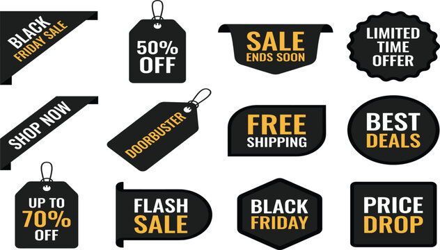 E-commerce badge vector set featuring flash sale free shipping and limited time offer stickers