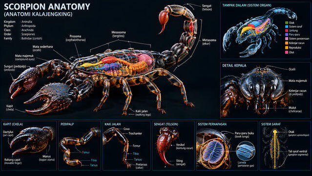 Comprehensive Internal and External Scorpion Anatomy Diagram