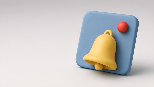 3d Notification Bell Icon with Red Alert Dot on Blue App Button for Ui Design