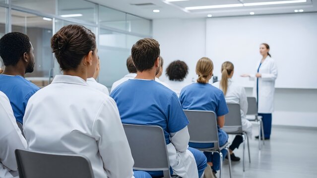 Medical Professionals Attending Professional Training Seminar in Modern Hospital Room