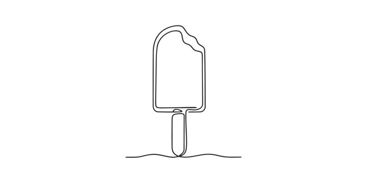 Single continuous line drawing of a bitten ice cream popsicle on a stick