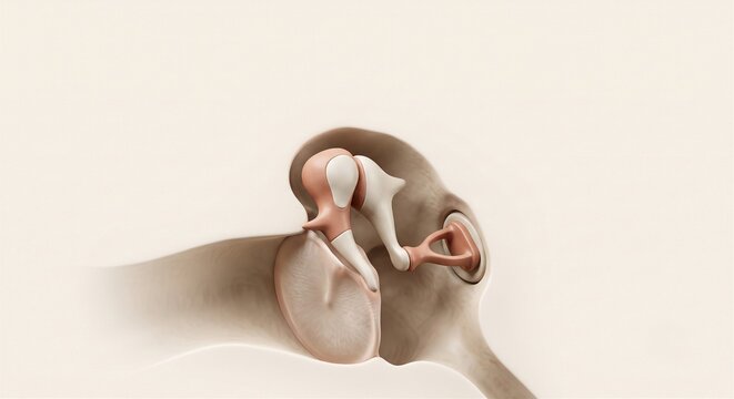 3D minimal ceramic stapes ear ossicle model on ivory background