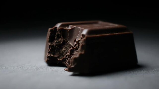 close-up of a chocolate square after a bite 