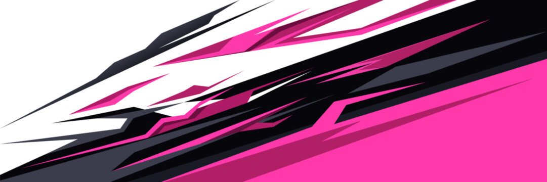 Abstract racing stripe vector background with dynamic black pink aggressive graphic shape. Ideal for car livery, vehicle wrap design, sports vinyl decals, speed stickers, and esports banners.