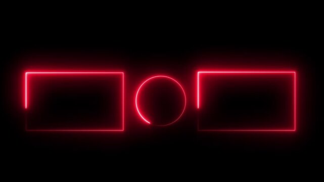 Red neon glowing video end screen layout with frames and circle