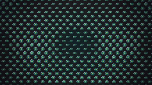 Futuristic dark green digital honeycomb pattern background with glowing geometric shapes and texture