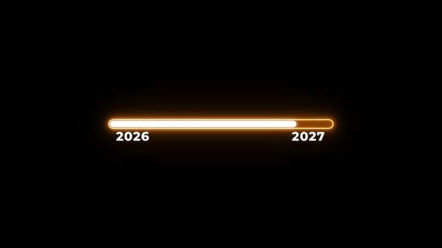 Minimalist New year 2027 loading bar animation Year changing from 2026 to 2027.Glowing neon Loading bar from 2026 to 2027 new year transfer animation.