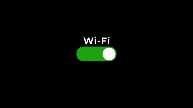 Animated wi-fi on off button slider toggle switch. Black to Green On Off button icon animation on transparent background.