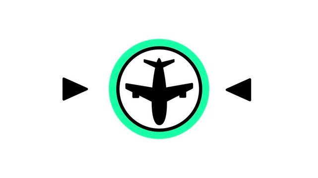 Icon of a black airplane inside a green circle with two arrows pointing toward it from both sides representing approved flight status and clear focus