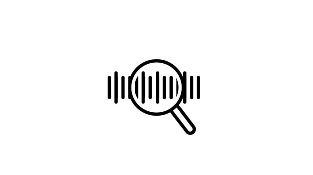 Black line icon of a magnifying glass over a barcode representing barcode scanning, product code search, tracking number lookup, and item inspection
