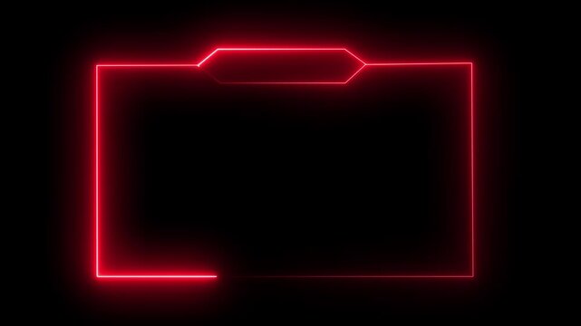 Futuristic red neon glowing rectangular frame with top notch design against black background
