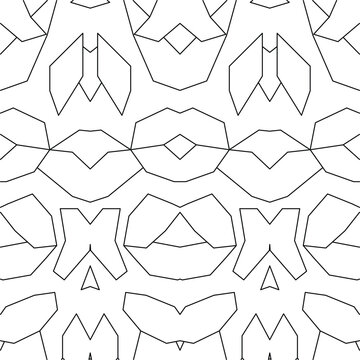 Pointed petal shapes and angular outlines interlock across a repeating, horizontally structured design.