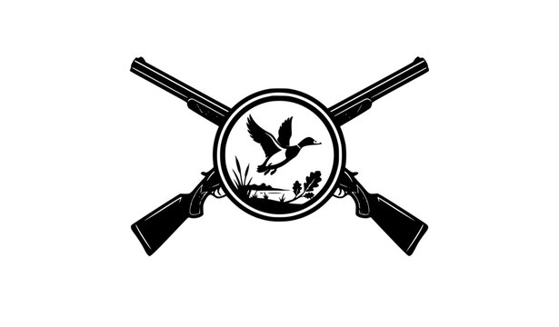 Vintage Crossed Shotguns Hunting Club Badge Black Vector Silhouette